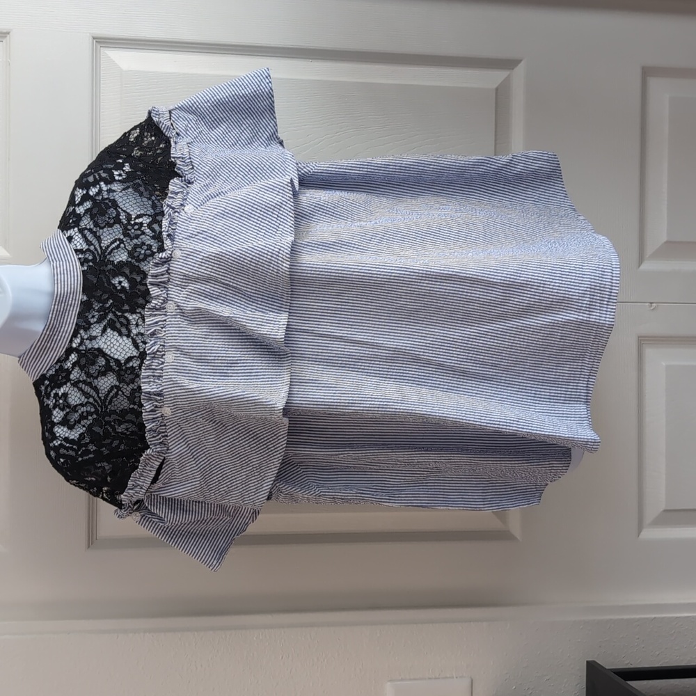 Eloquii Black and White Lace Ruffle Top